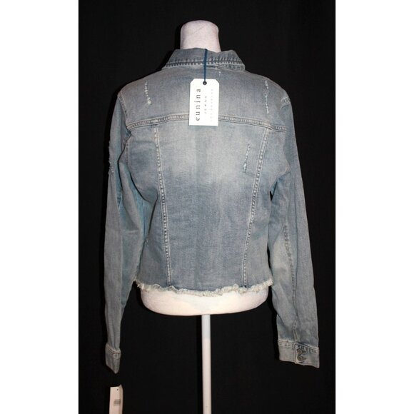 Eunina Denim Jacket Women's Size M Medium Light Wash Distressed Frayed Hem NEW - Picture 2 of 2